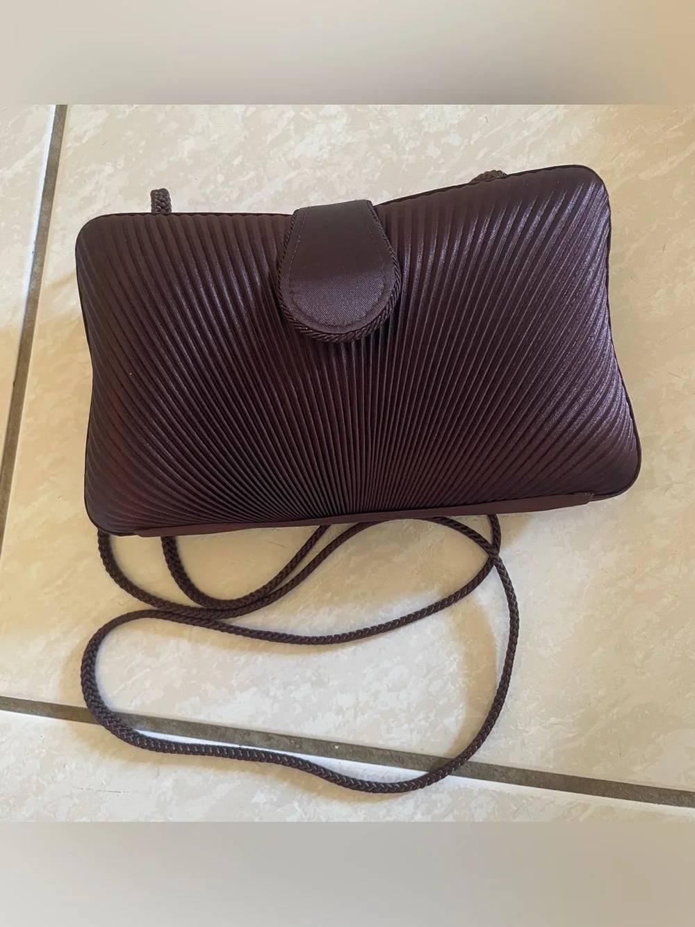 Elegant Brown Satin Pleated Clutch Bag